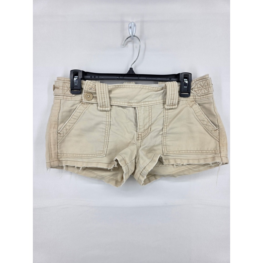 Abercrombie & Fitch Vintage Khaki Cargo Shorts Women 4 Low Rise Frayed Hem Tan